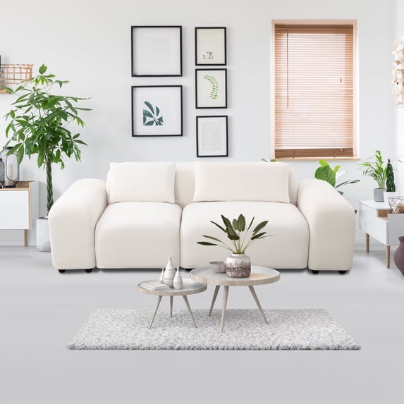 White Microfiber 2-Piece Living Room Sofa Set