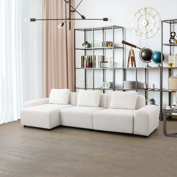 White Microfiber 4-Piece Living Room Sofa Set