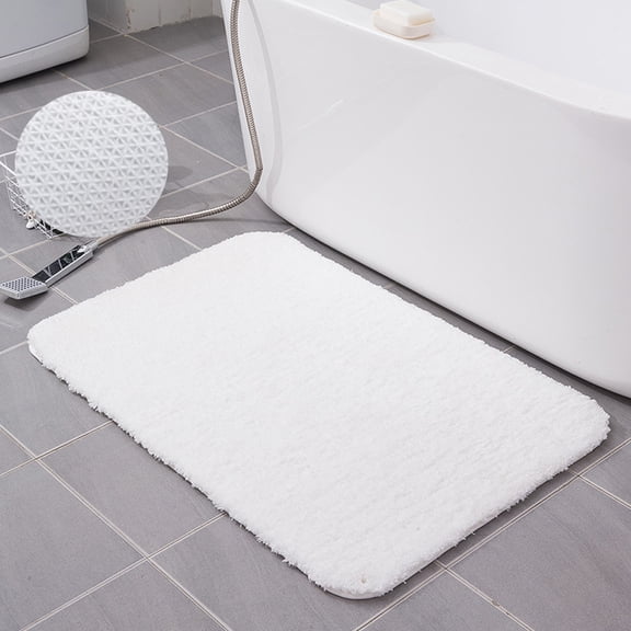 White Microfiber  Bathroom Rug Non-Slip Absorbent 32 x 20inches Soft Furry Bath Mats Machine Washable Rugs for Bathtub Shower Room