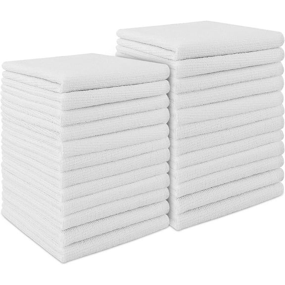White Microfiber Cleaning Cloth 24PK, Absorbent Cleaning Rags for Housekeeping, Lint Free, Scratch Free Wash Cloths, Microfiber Towels, Dish Towels White, Bar Rags, 11.5"x 11.5"