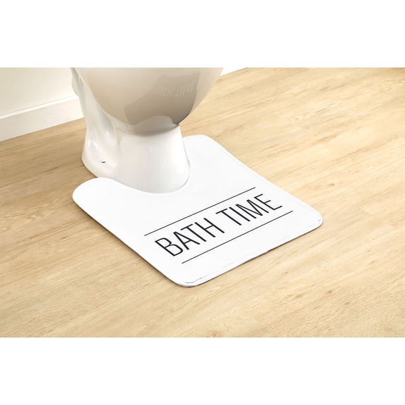 Evideco French Home Goods Neo Retro Typography Elegant Natural White Microfiber Contour Bath Rug, 20L x 18W, Non-Slip Backing