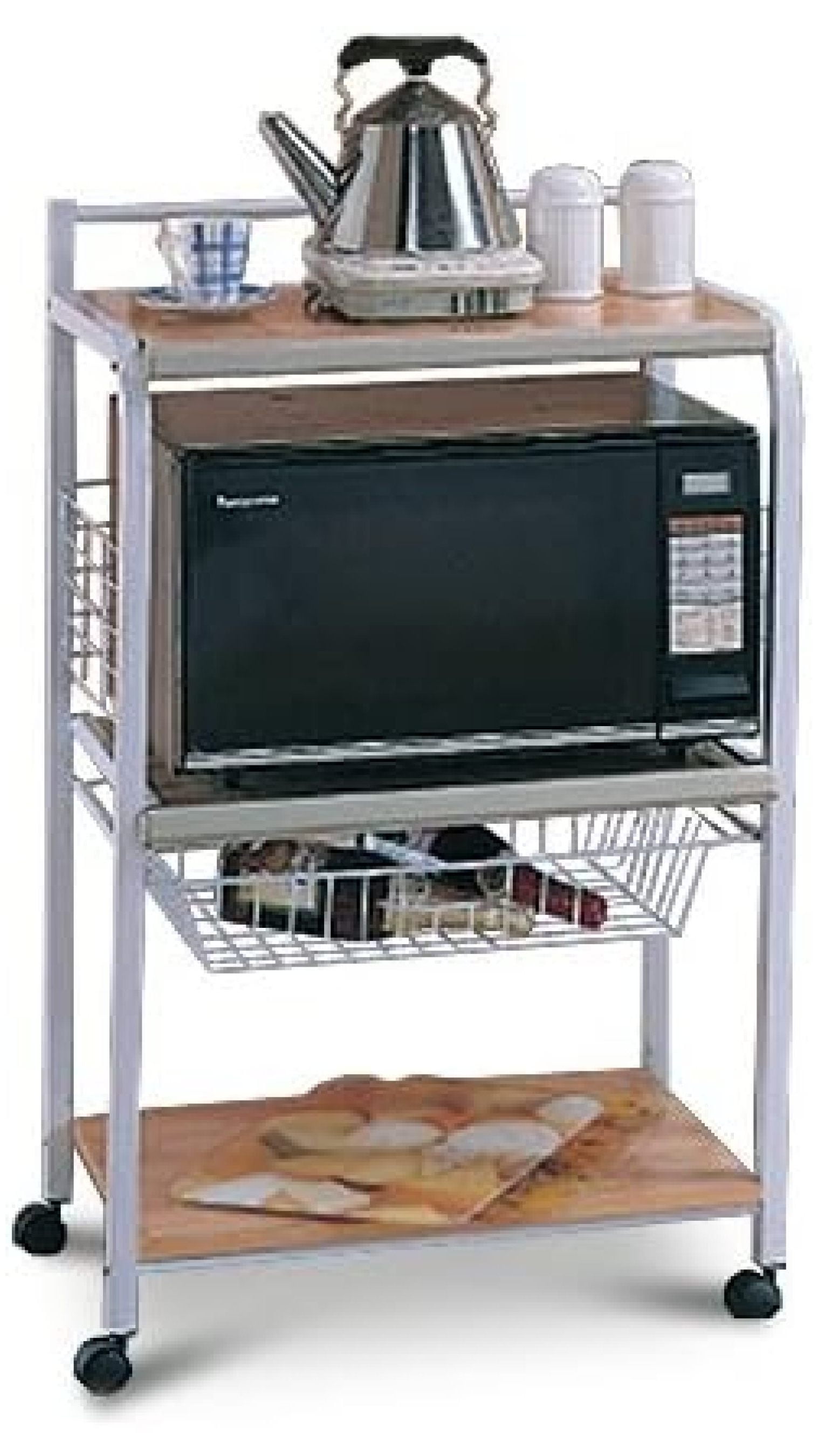 White Microwave Cart With Two Shelves &amp; Wheels - Walmart.com