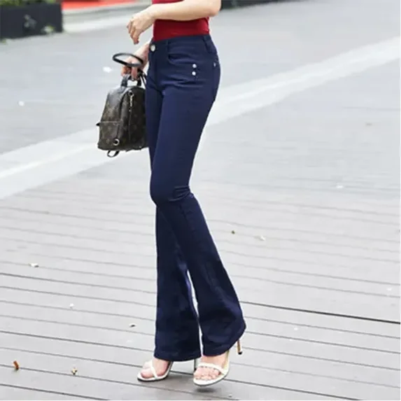 White Mid Waist Skinny Flare Jeans Women Casual Candy Color Office Denim Pants Korean Classic Stretch Kot Pantolon Slim Vaqueros