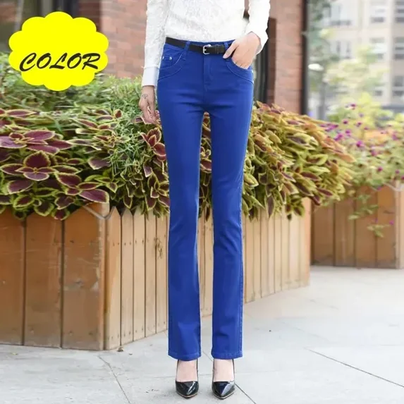 White Mid Waist Skinny Flare Jeans Women Casual Candy Color Office Denim Pants Korean Classic Stretch Kot Pantolon Slim Vaqueros