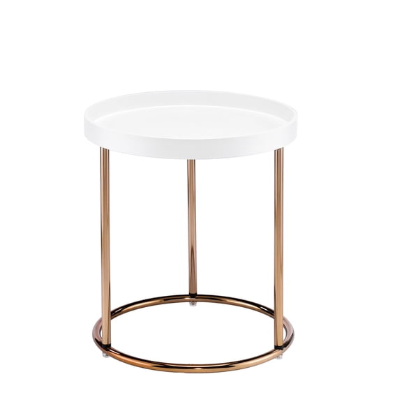 White Mid-century Side Table With Copper Legs - 21.5 21.5" Acrylic Edge And Metal