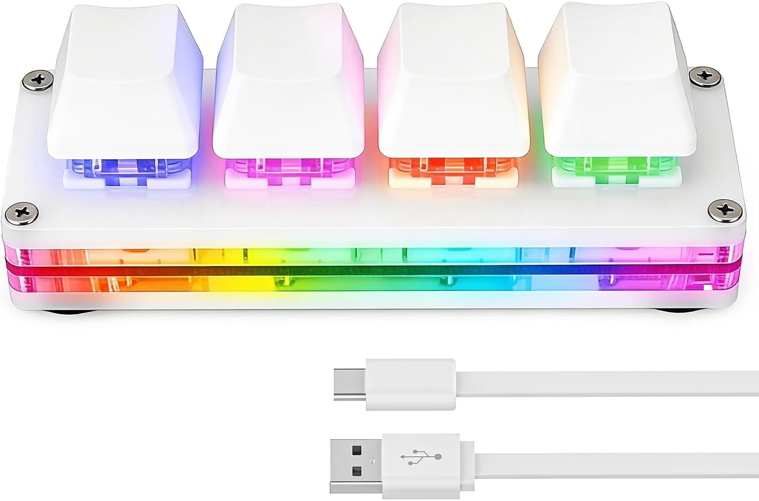 White Mini 4-Key Keypad Mechanical Gaming Keyboard, Self Programming,OSU Hot Swap Game Keyboards with 1.5m USB-C Data Cable（Upgrade Cherry Shaft &RGB LED）