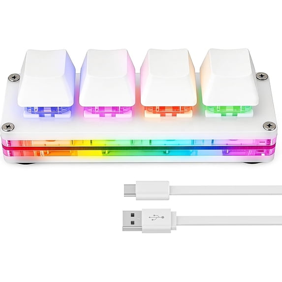White Mini 4-Key Keypad Mechanical Gaming Keyboard, Self Programming,OSU Hot Swap Game Keyboards with 1.5m USB-C Data Cable(Upgrade Cherry Shaft &RGB LED)