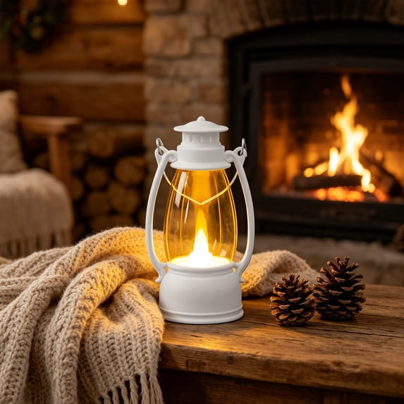 White Mini Lanterns, 5.1" H/13cm (6.7" H with Handle) Vintage LED Lantern Decorative - Christmas Table Centerpieces,Western Party Decorations & Camping Party Decor