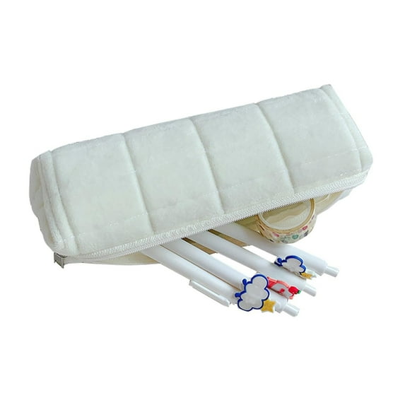 White Mini Pencil Pouch, Small Pen Pouch Stationery Storage Bag, Portable Cosmetic Makeup Bag for Travel, Zipper Case for Pens and Cosmetics