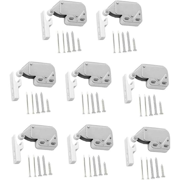White Mini Push-to-Open CabinetLatch with Spring for Easy Access.