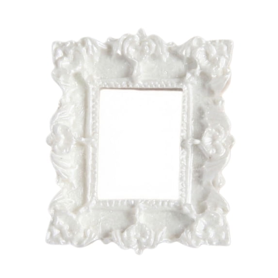 White Mini Rococo Picture Frame Small Glossy Resin Baroque Wall and Tabletop Decor for Home Party and Gifting