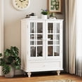 thumbnail image 1 of White Minimalist Buffet Cabinet With Double Glass Doors And Drawer - Functional Versatile For Living Room, Dining Hallway, Entryway Room Modern Wooden Storage Sideboard Cupboard Construction, 1 of 7