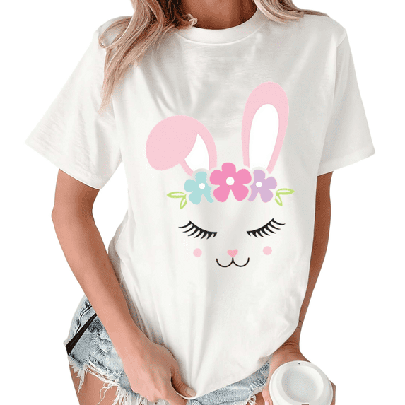 White Minimalist Cute Bunny Print Tshirt Graphic Tees Shirts S-5XL ...