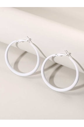 White Minimalist Open Circle Hoop Earrings For Women, Lightweight Daily Wear & Gift