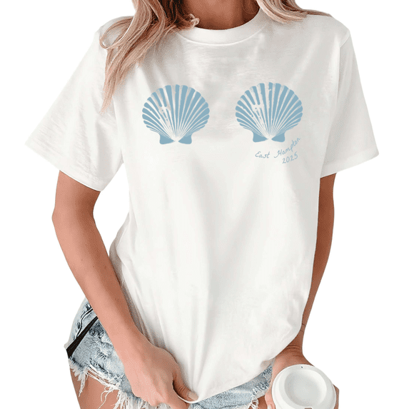 White Minimalist Seashell Print Tshirts Beach Vacation Gift Graphic Tee S-5XL Advanced Tops