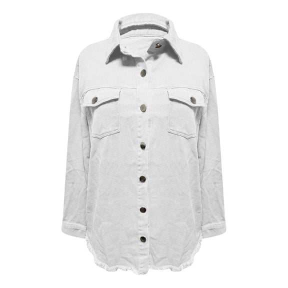 White-Minimalist Solid Color Blouse Washed Denim Shirt Jacket Fashion Casual Women's Jacket White Women Blending Shirts Women Shirts(XXL)