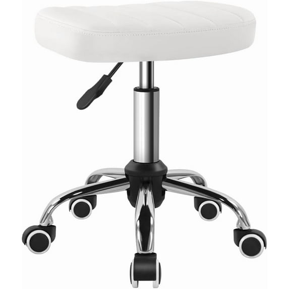 White Minimalist Square Swivel Stool with Wheel for Work SPA Shop Massage Height-Adjustable and Cost-Effective Rolling Stool Chair