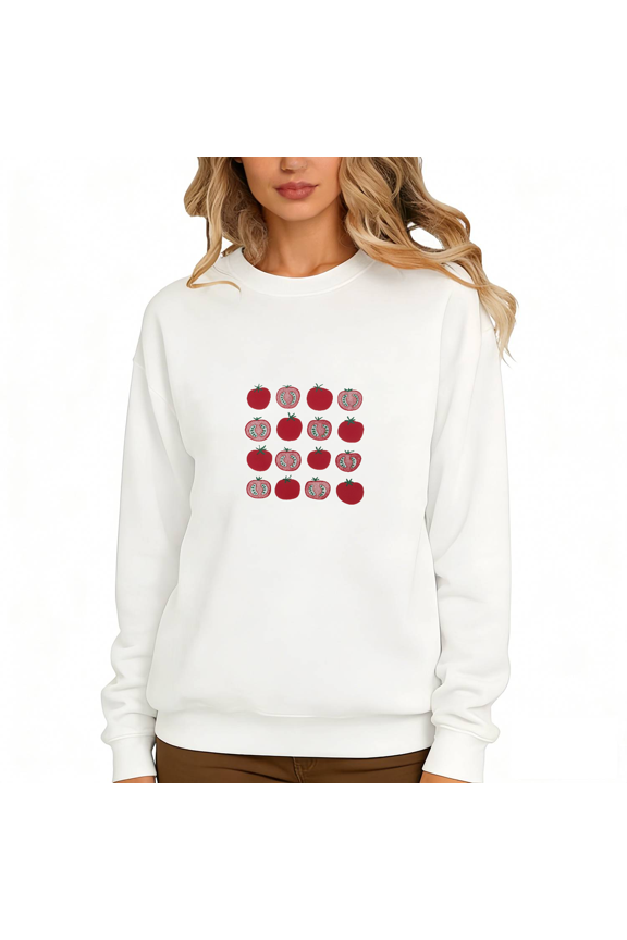 White Minimalist Tomato Grid Print Crewneck Sweatshirt Fresh Veggie Lover Casual Tops for Women Trendy Farmhouse Pullover S-3XL