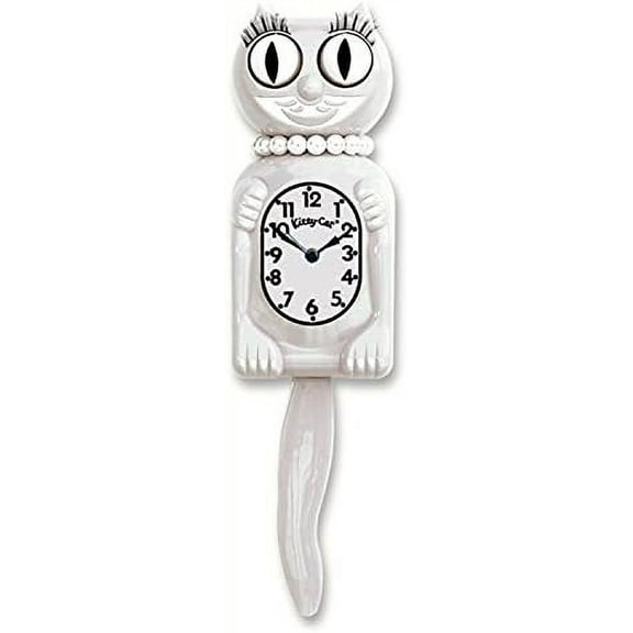White Miss Kitty Cat Clock (3/4 Size) 12.75" Small Version Retro Style Kit Cat Klock