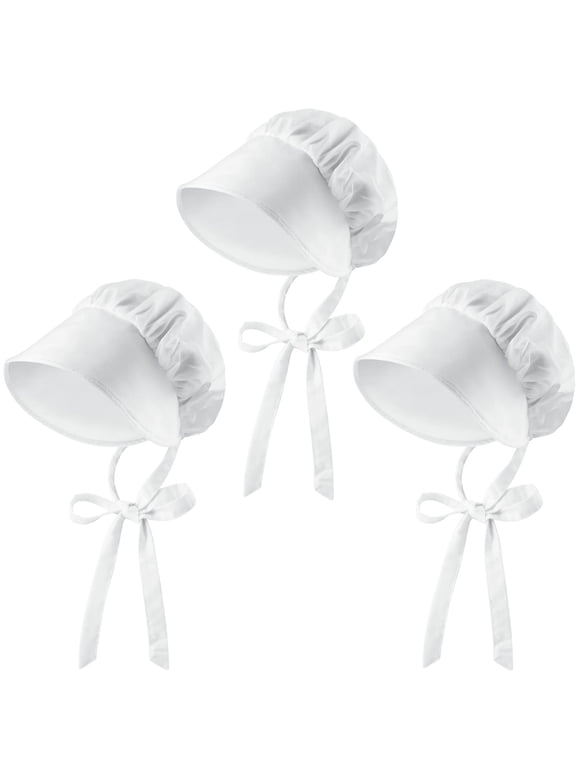 White Mob Cap Costume Pioneer Bonnet Women's Colonial Bonnet Grandma Night Hat Accessories with Adjustable Straps