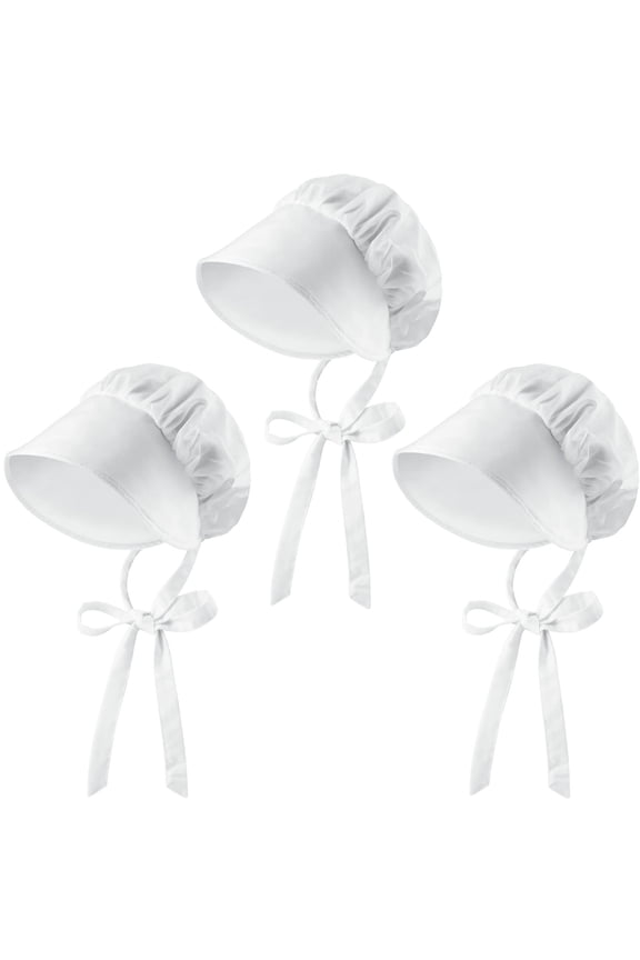 White Mob Cap Costume Pioneer Bonnet Women's Colonial Bonnet Grandma Night Hat Accessories with Adjustable Straps