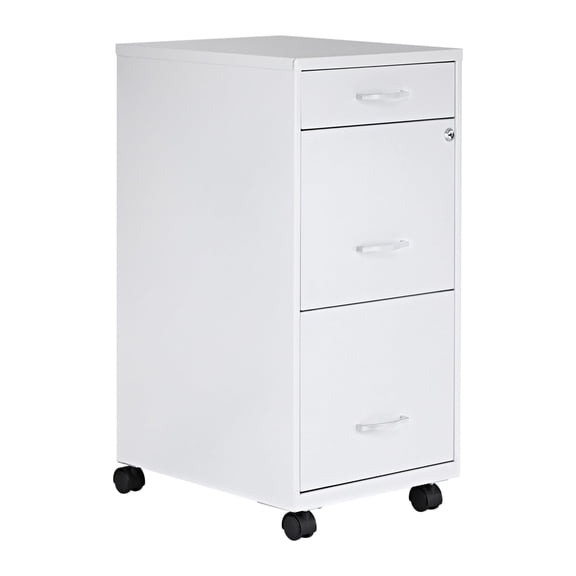 White Mobile File Cabinet With 3 Drawers, Lockable, Rolling, 26.5 x 14.3 x 18 Inches