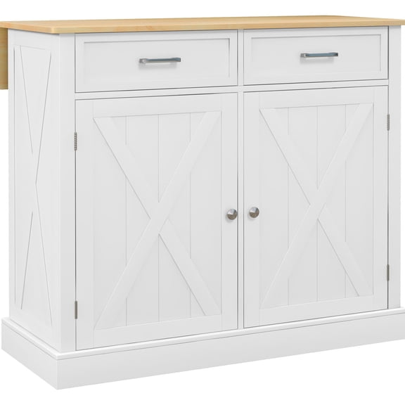 White Mobile Kitchen Island with Adjustable Shelf, Four Wheels / Customizable Storage, Easy to Move