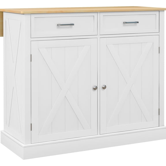 White Mobile Kitchen Island with Drop Leaf | Transform into Casual Breakfast Bar
