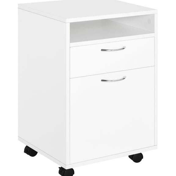 White Mobile Office Cabinet With Drawer And Cabinet, Construction Ample Storage, Fits Under Desks Printer Stand In White, Construction,