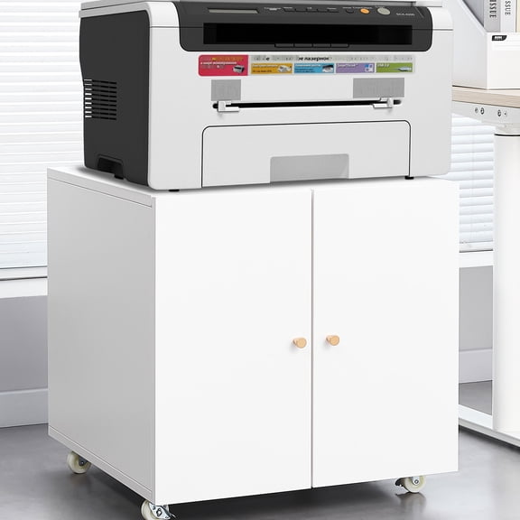 White Mobile Printer Stand | Used in Office Environments | Wear - resistant Metal Handle for Easy Use | Alleviate Storage Disorganization