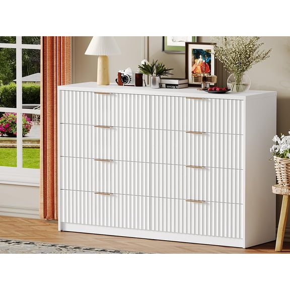 White Modern 8-Drawer Fluted Dresser