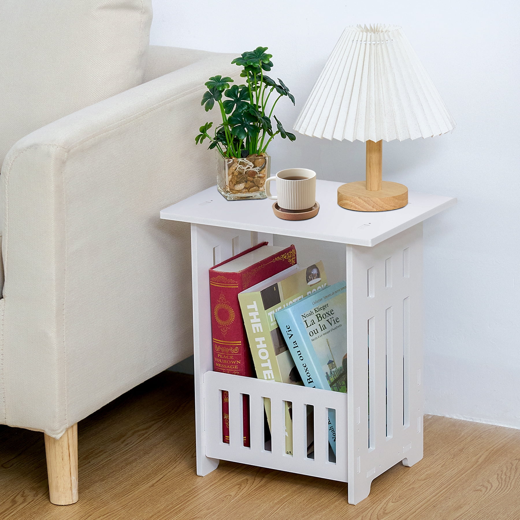 White Modern Bedside Table Bedroom Nightstand End Table Plant Stand Holder Storage Rack Organizer
