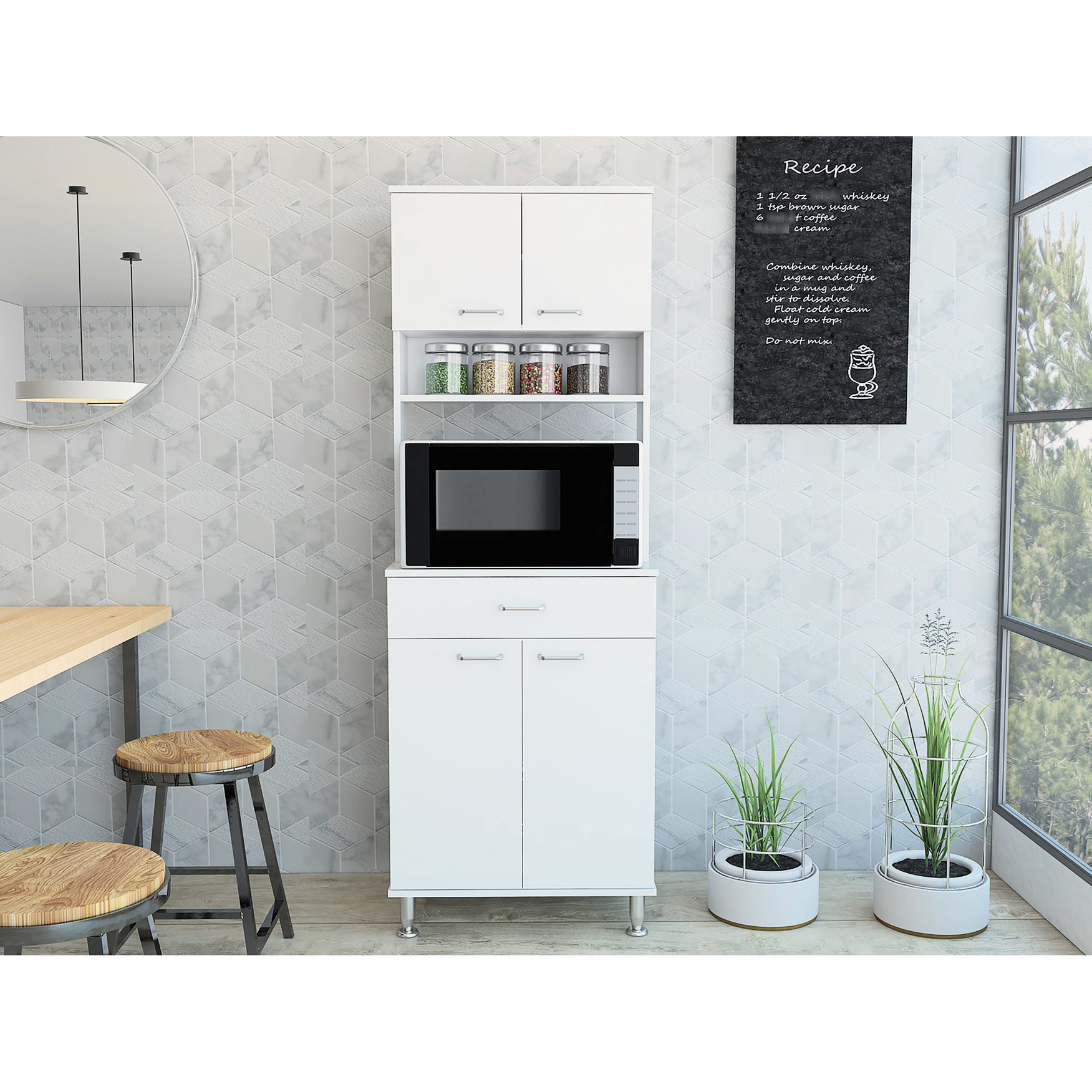 Enclosed Cookware White Modern - Bottom Cabinet Pantry for Big Items - Kitchen Utility ...