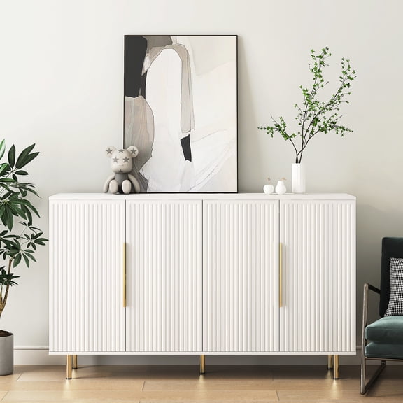 White Modern Buffet | Functions as Self - service Bookcase | MDF Material with Decorative Door | Organizes Home Collections