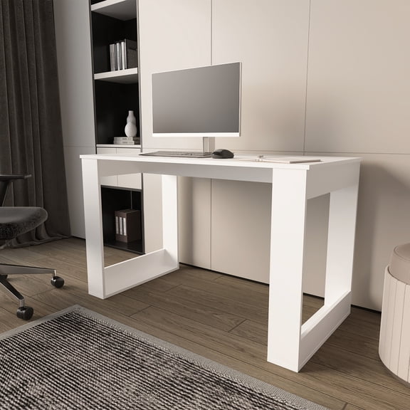 White Modern Computer Desk - Ample Work Area And Scratch- Finish Office With Design Spacious Worktop Scratch Resistance
