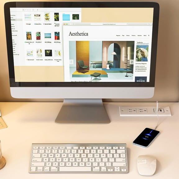 White Modern Computer Desk with 4-in-1 Socket 3 Drawers and 4 Shelves