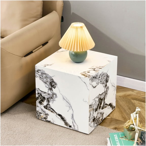White Modern Cube Coffee Table with Stylish Textured Design for Living Room