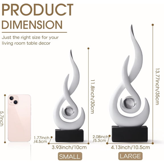 White Modern Flame Statue Home Decorations for Living Room, 13.7" H Resin Sculptures Home Décor Accents, Abstract Art Sculpture for Dining Room Office Coffee Table Centerpiece