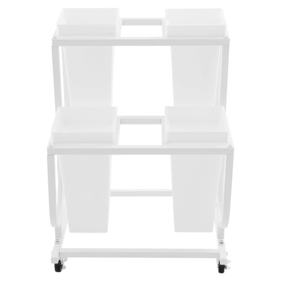 White Modern Flower Display Stand with 4 Removable Buckets, 2-Tier Rolling Flower Cart with Locking Wheels, Space Saving Design Flowers Display Rack for Commercial Home Use