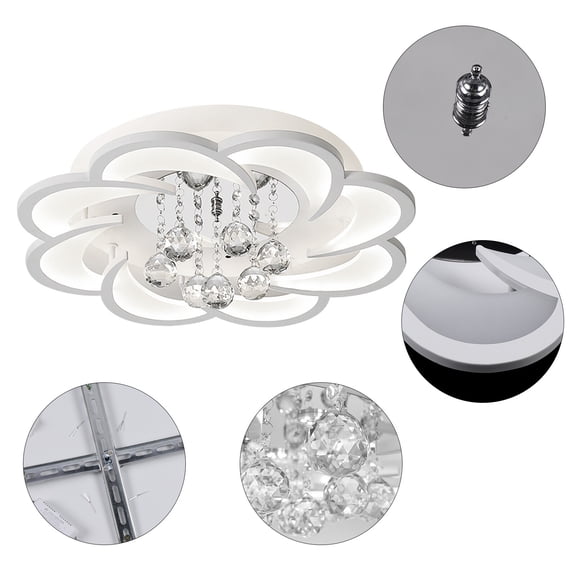 White Modern Flower-Shaped LED Ceiling Light, 26W 6000K Iron Acrylic K5 Crystal Ceiling Mount Lamp for Bedroom Living Room