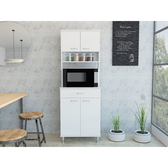 White Modern Kitchen Pantry - Spice Rack and Bottom Cabinet - Kitchen Use - Keep Cooking Items in Order