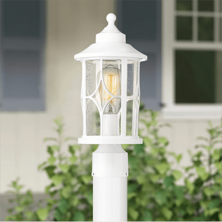 White Modern Lamp Post Outdoor Lighting Farmhouse Exterior Pole Light for Patio Courtyard Die Cast Aluminum with Seeded Glass White Finish