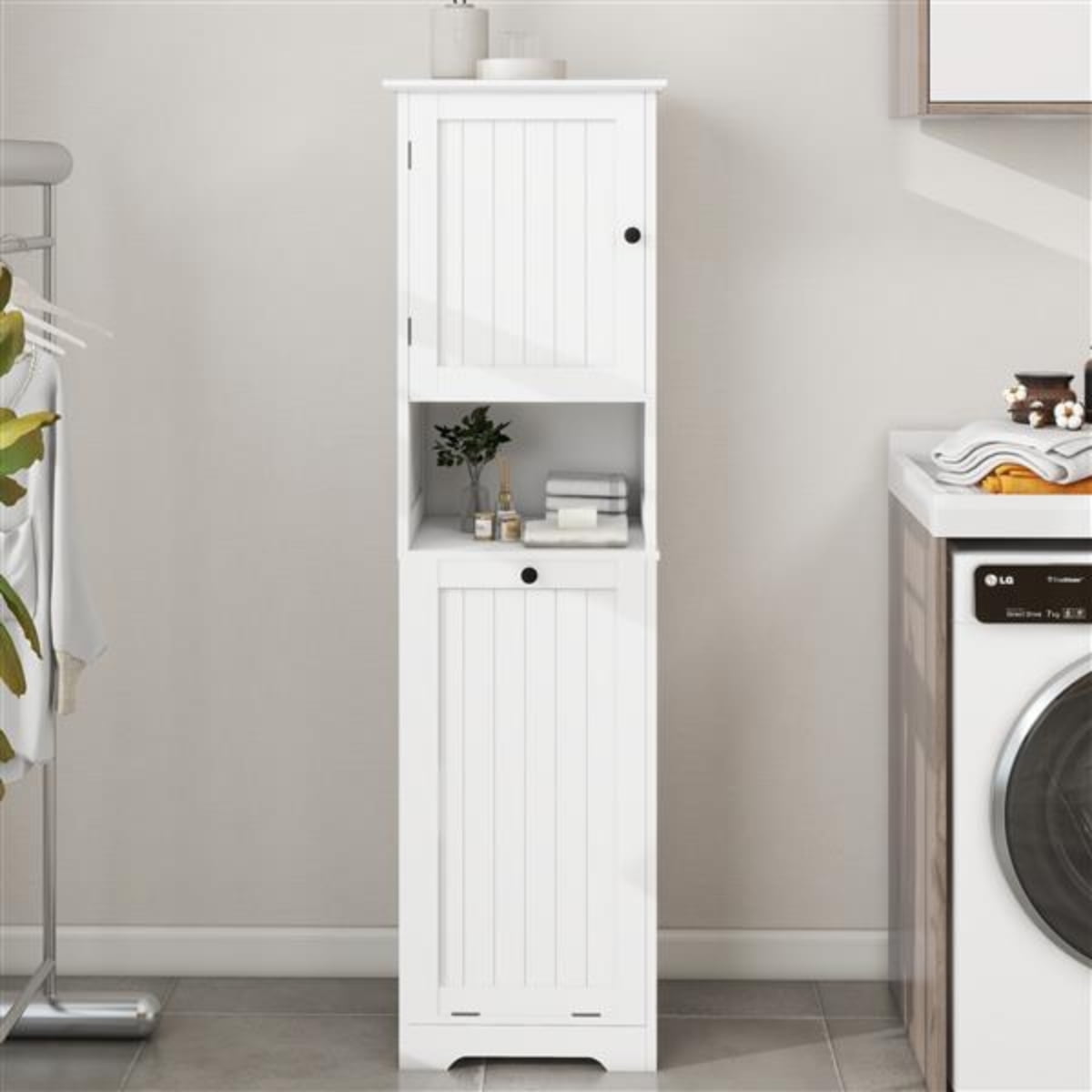 White Modern TiltOut Laundry Sorter with One