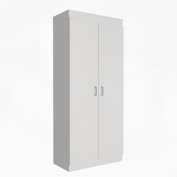 White Modern Pantry Cabinet with Double Doors 5 Shelves + 3 Interior Door Shelves, Laminated Particle Board