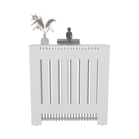 White Modern Radiator Cover Cabinet with 1 Shelf, Ventilated Engineered Wood Heating Unit Enclosure
