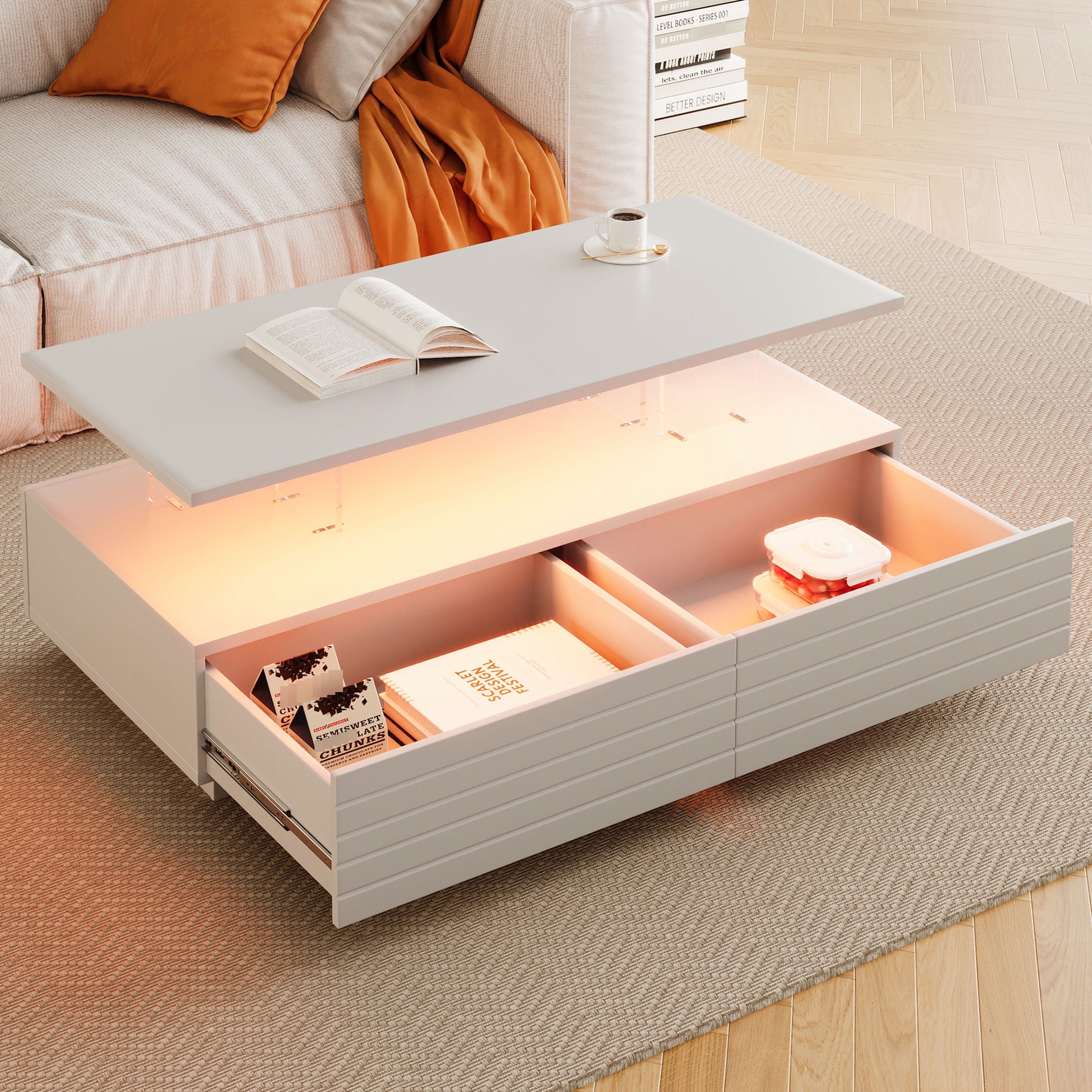 White Modern Rectangular Table | LED Lighting for Dynamic Ambiance ...