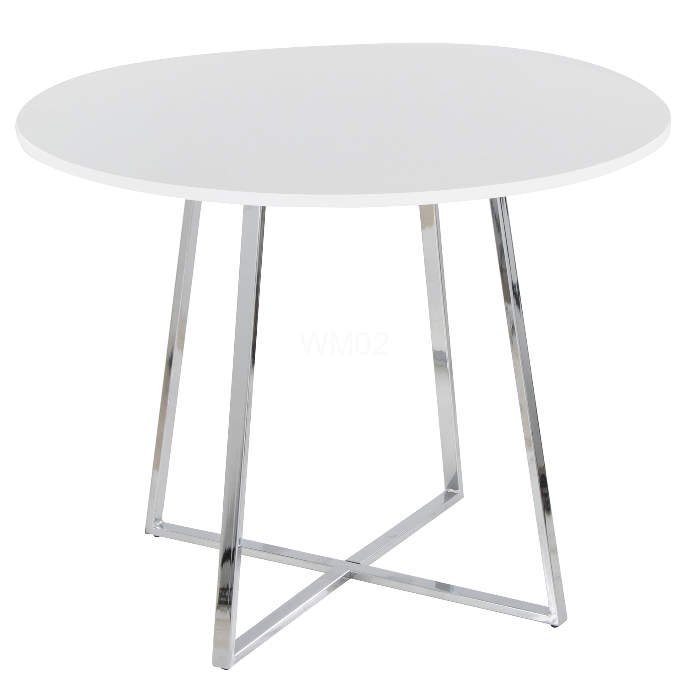 White Modern Round Dining Table with Chrome Geometric Base, 4 Seater ...