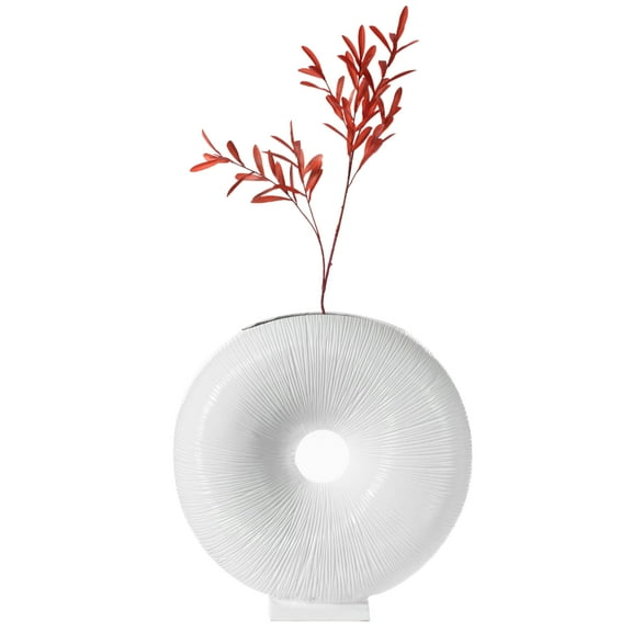White Modern Round Flat Doughnut Hole Vase