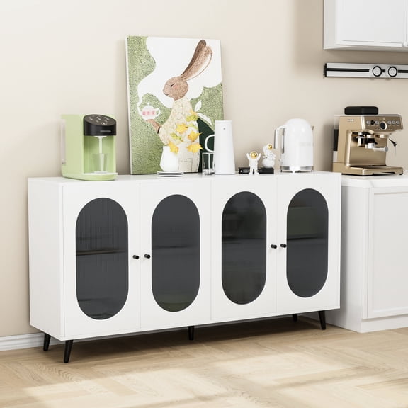 White Modern Sideboard Cabinet with Sturdy Construction and 5 Metal Legs for Bedroom Bedside