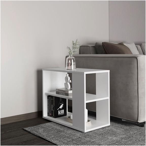 White Modern Sideboard Table with 2 Shelves, Engineered Wood Console Table for Living Room Entryway